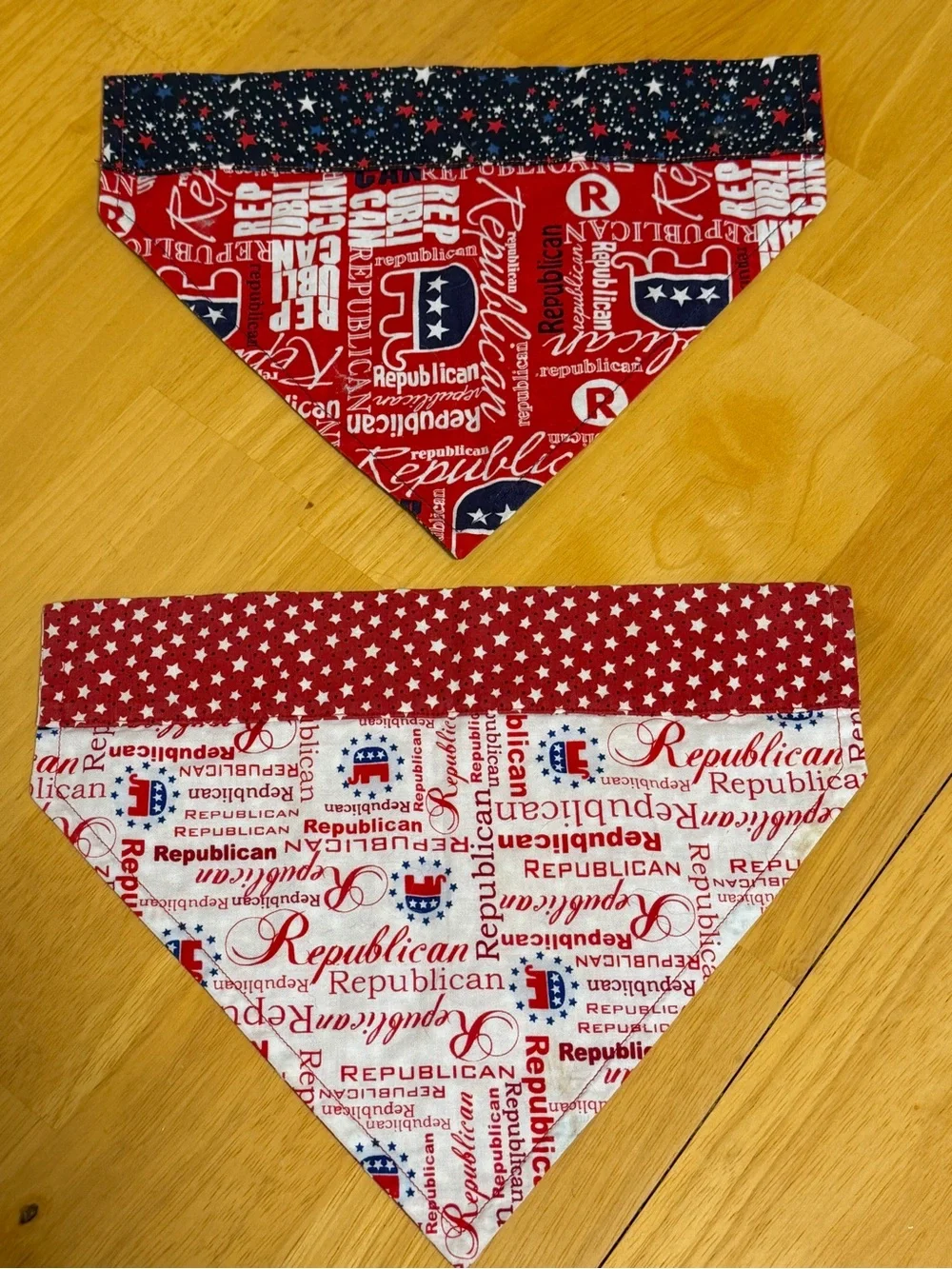 Reversible Patriotic Republican Dog Bandana Set - Red, White & Blue